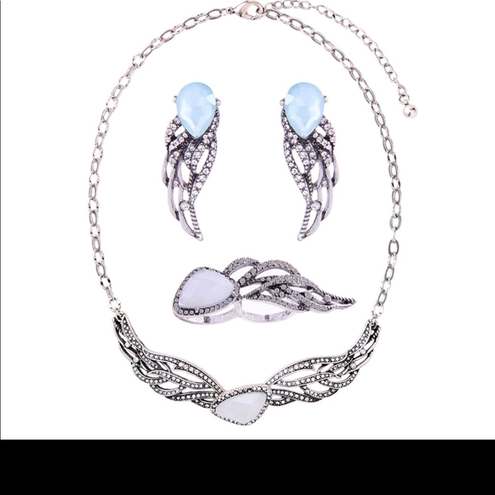 Set Ring/Earrings/Necklace blue wings